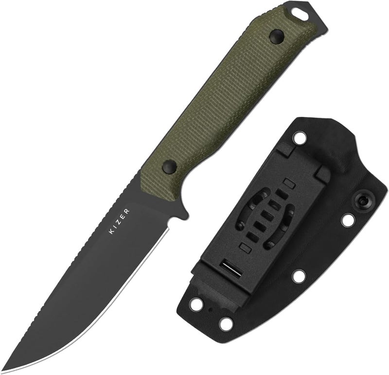 KIZER Begleiter Fix Fixed Blade Knife, 3.78" Drop Point D2 Blade Hunting Knives with Kydex Sheath, Green Micarta Handle EDC Knife for Camping Hunting Survival 1045MD3 - Image 1